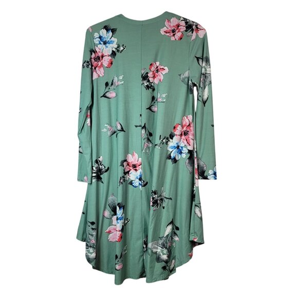 Lara Fashion Dress Green Medium Long Sleeve Floral Round Neck Above Knee Shift - Picture 4 of 7